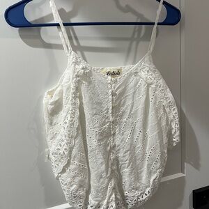 Listicle White Cropped Ruffled Camisole